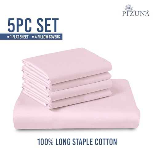 Image of Pizuna 100% Cotton Bedsheet Super King Size Light Pink, 1000 Thread Count Long Staple Combed Cotton Flat Bedsheets 108x108 Inches with 4 Pillow Covers, Bed Sheet for Super King Size Bed