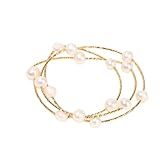 Juego de pulseras elásticas de perlas doradas con perlas de bendición en capas, delicadas pulseras de perlas blancas para mujer, modernas y doradas para boda, adjustable, Piedra, No es una piedra