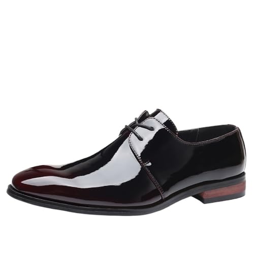 Men's Dress Shoes Faux Leather Casual Lace Up Plain Toe Non Slip Rubber Sole Slip Resistant Anti-Slip Business(Red,6.5)