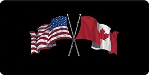 USA/Canada Crossed Flags Photo License Plate
