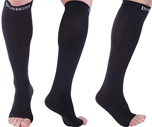 Doc Miller Open Toe Compression Socks 1 Pair 30-40mmHg Edema (Black, XL)