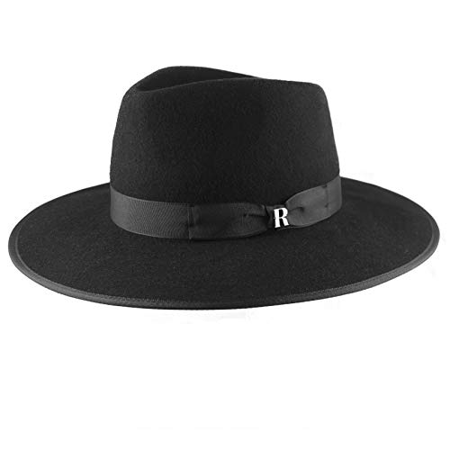RACEU HATS Sombrero Fedora 100% Fieltro de Lana Mujer Hombre Unisex – Sombreros Otoño Invierno – Media Estación – Ribete al Tono y Cinta Suave – Ala Ancha y Rígida – Copa Grande (L, Nuba, Negro)