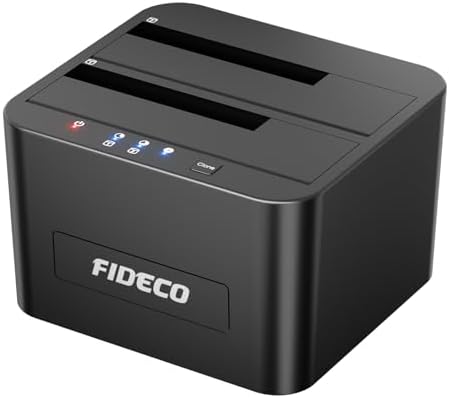 FIDECO External Hard Drive Docking Station, Hard Drive Dock for 2.5 and 3.5 inch SATA HDD SSD, HDD Docking Station with Dual Bay, USB 3.0 Hard Drive Reader, Support Offline Clone and UASP