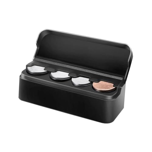 Coin Holder for Car, Automotive Coin Change Storage Organizer, Coin Storage Box Money Dispenser with 4 Compartment, Universal Car Organizers and Storage Dash-Mounted Holder for Most Cars, Trucks