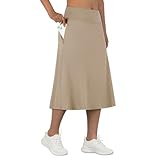ANIVIVO Women's Midi Length Skorts Skirts with Pockets Modest Skirts 28' Long Knee Length Athletic Skorts(Khaki XL)