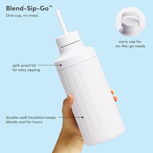 Image of Beast Mighty 850 Stainless Steel | Compact Personal Blender | Extra Vessels | Keeps Blends Cold | Smoothies, Shakes, Sauces, Dips | Portable Straw Caps and Lids | 850W (Cloud White)