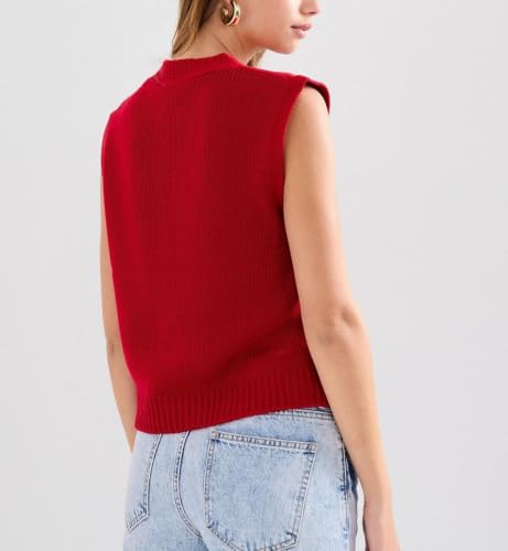 Image of Women Christmas Knit Vest Top Santa Embroidery Sleeveless Button Down Sweater Vest Xmas Snowman Cardigans Tank Top