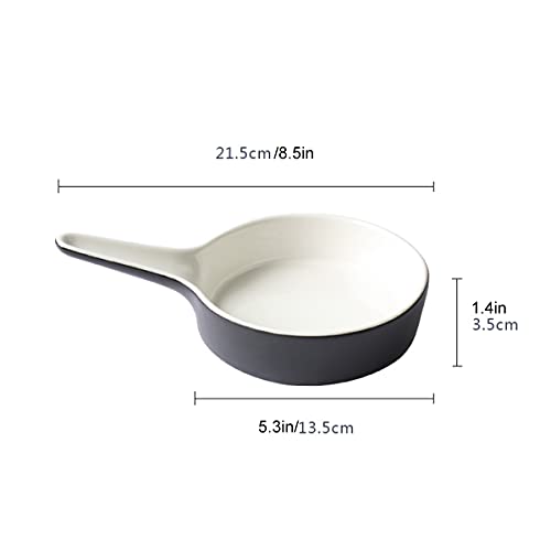 GINTON Porcelain Bakeware,Porcelain Roasting Pans,Baking Dish Round with Single Handle Oven Dish Pie Dish Lasagna Pans Casserole Dish, Set of 2,Black (Color : Black) - Image 2
