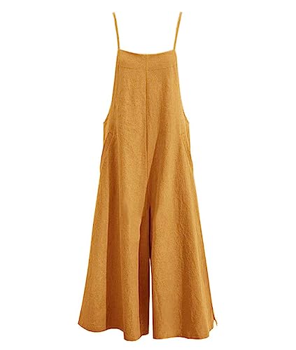 Image of YESNO Women Casual Loose Long Bib Pants Wide Leg Jumpsuits Baggy Cotton Rompers Overalls with Pockets PZZTYP2
