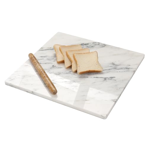 Diflart Natural Marble Stone Cutting Board for Kitchen, 16x16 Inch, Ink White, Marble Slab Pastry Board Large with Non-Slip Feet for Backing, Cheese, Chocolate, Pack of 1 Piece