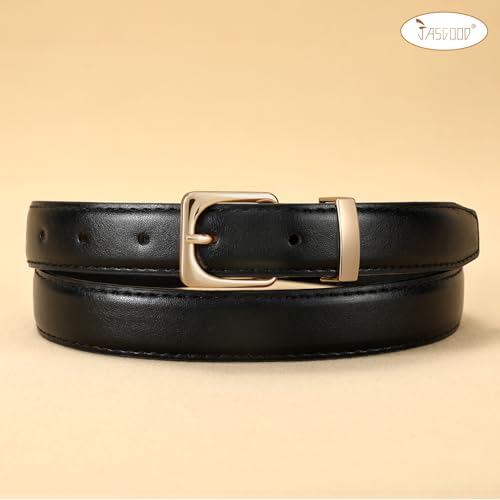 JASGOOD Women Leather Belt for Pants Jeans Casual Fashion Ladies Skinny Leather Waist Belt for Dress with Gold Buckle2