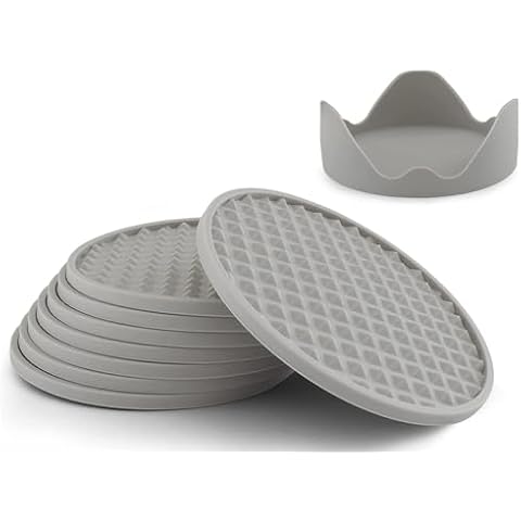 Barvivo Silicone Coasters with Holder Set of 8 - Cup Coasters for Indoor and Outdoor, Perfect Durable Coaster for Tabletop Protection, Anti Slip, Suitable for All Drinks & Table Types - Gray Cover