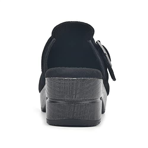 White Mountain Shoes Behold Leather Footbeds Clog, Black/Suede, 8 M #TOP4