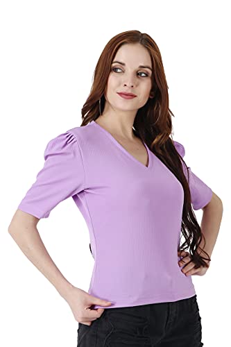 Image of POPWINGS Casual Solid Puff-Sleeves Crop Top for Women || V-Neck Crop Top for Women || Half-Sleeves Summer Crop Top for Women || Crop Tops for Women Fancy Crop Top for Women