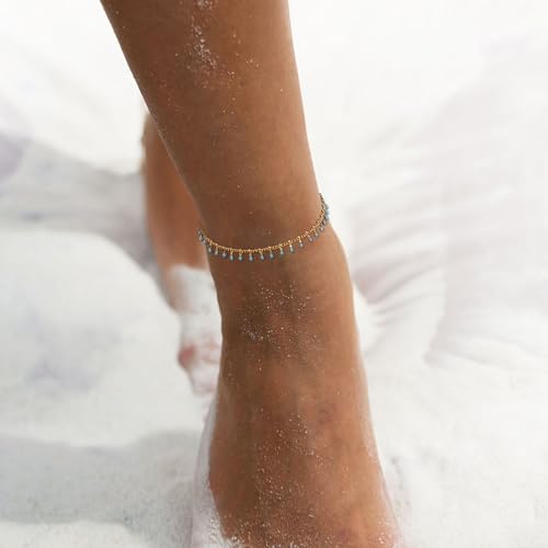 MTMY Gold Anklets for Women 14K Gold Plated Tiny Bead Anklet Colorful Tassel Foot Chain Dainty Adjustable Cute Summer Beach Boho Anklets Jewelry Gift3