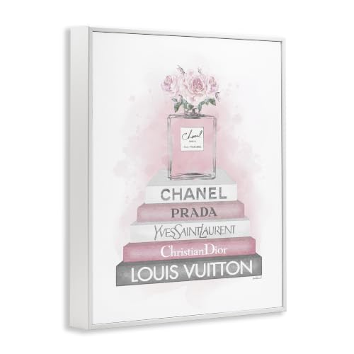 Image of Stupell Industries 'Pink Roses Perfume Bottle Glam Fashion Bookstack', Framed Giclee Art, White, 24 x 30 Inches, Easy to Hang and Sturdy, Made in USA, by Amanda Greenwood