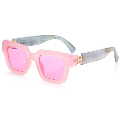Image of Onrtry Fashion Square Sunglasses for Women Men Rectangle Thick Frame Sun Glasses 90s Designer Style Black Shades