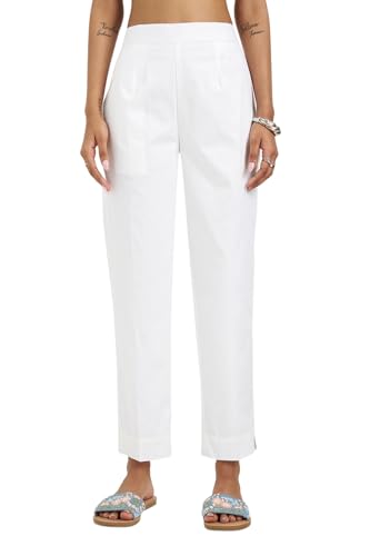 Image of Rangmanch by Pantaloons Women's Cotton Stretch Bottoms | Slim Tapered Fit | Mid Rise Waist | Ankle Length