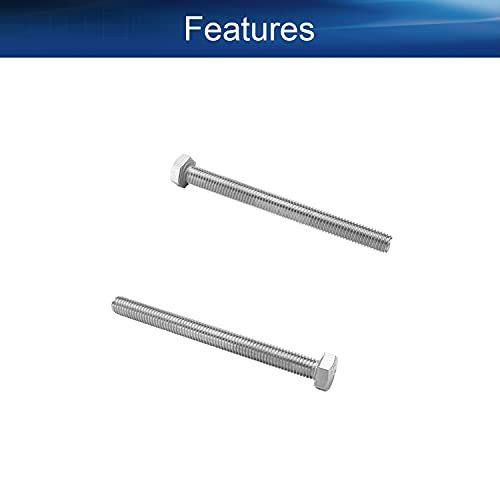 Image of Bettomshin 10Pcs M8 x 90mm Hex Bolts, 304 Stainless Steel 1.25mm Thread Pitch Fully Threaded Metric Hex Head Screw Bolts, Hexagon Screw Bolt, Hex Tap Bolts, Silver, A2-70 (Overall Size 95.3x13x13mm)