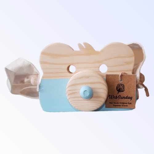 websunday Ahşap Eğitici Oyuncak Ayıcık Fotoğraf Makinesi, Askılı Şirin Oyuncak Kamera , Montessori Oyuncak, Bebek Oyuncakları , Hayvan Oyuncakları, +1 +2 +3 Yaş Kız Erkek Hediyelik Çocuk Odası için Oyuncak (Bebek Mavisi) - Görsel 1