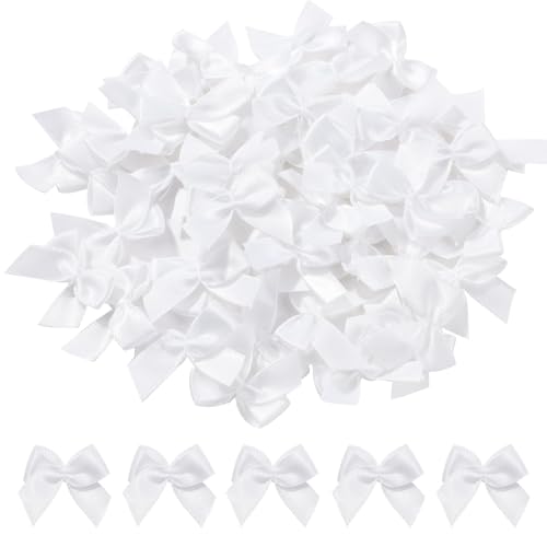 yoyokid 20pcs 4.5" Nylon Hairbands Ribbon Hair Bow + 50 PCS 1" White Mini Satin Ribbon Bows3