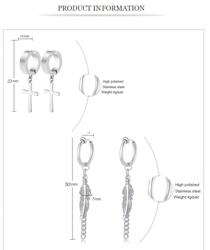 WAINIS 12 Pairs Stainless Steel Non Pierced Earrings for Men Women Magnet CZ Clip on Feather Dangle Earrings Set 6mm3