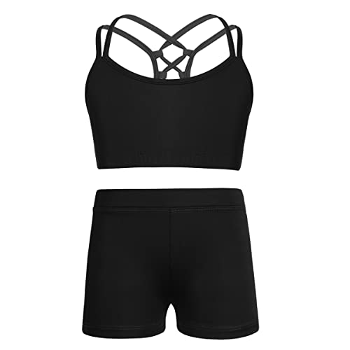 Girls Two Piece Sports Outfit Dance Crop Top Bra with Shorts Set for Gymnastics Dancing Swimwear2