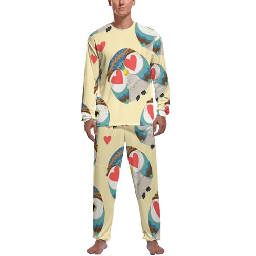 Pyjama homme hibou dessin animé ensemble manches longues et pantalon de nuit