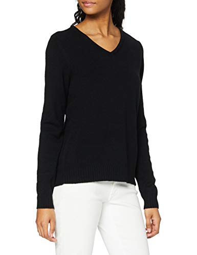 Vila Clothes Viril L/s V-Neck Knit Top-Noos, suéter Mujer, Negro (Black), 38 (Talla del Fabricante: Medium)