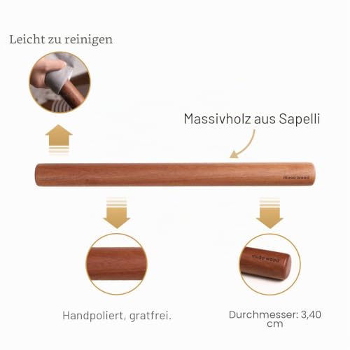 Foto von Muso Wood Französisches Teigroller zum Backen, Sapele Holz Nudelholz