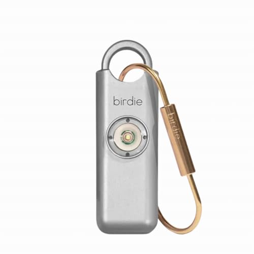 She’s Birdie–The Original Personal Safety Alarm for Women by Women–Loud Siren, Strobe Light and Key Chain in a Variety of Colors (Metallic Silver)