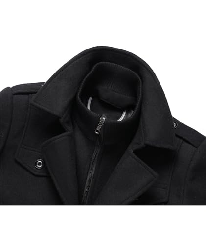 Image of SOMTHRON Men's Wool Blend Trench Coat Slim fit Single Breasted Notch Lapel Winter Jacket Business Pea Coat Overcoat