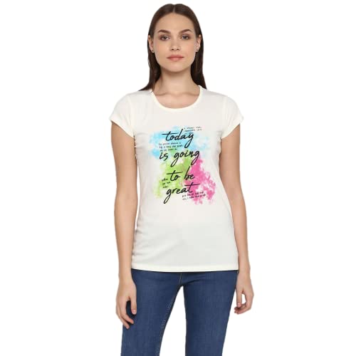Image of Modeve Women Printed Cotton Blend Half Sleeve Round Neck T-Shirt for Summer