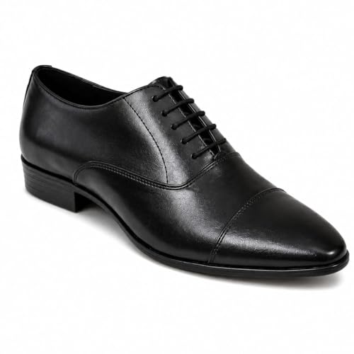 Image of Men's Premium Black Cap-Toe Oxford Formal Shoes | Luxury Lace-Up Dress Shoes for Office, Business Meetings, Weddings and Corporate Events | Lightweight, Cushioned & Anti-Slip TPR Sole