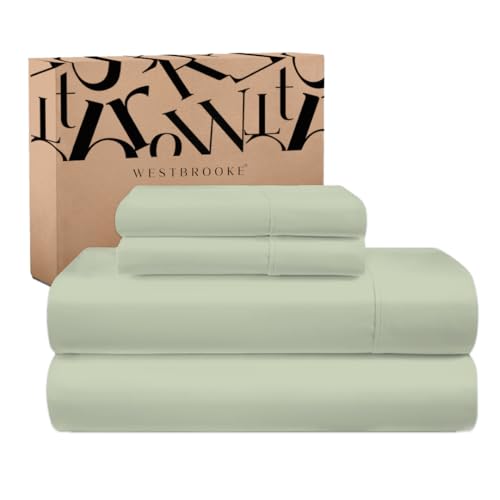 Westbrooke Juego de sábanas de satén 100 % algodón de 475 hilos, sábanas de satén tamaño King, juego de ropa de cama de 4 piezas de algodón de fibra larga con elástico de 15.5 pulgadas de profundidad