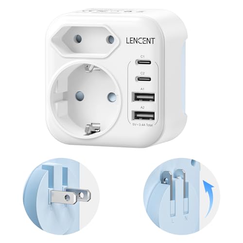 LENCENT Adaptateur de Voyage Japon Adaptateur Prise Type A avec USB-C Prise Pliable pour États-Unis USA Canada Mexique Thaïlande New York