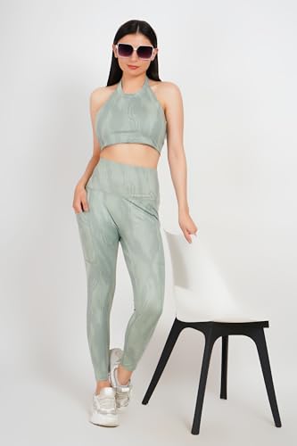 Image of SSoShHub Tights Top High Waist Stretchable Gym Tights and CropTop Bra Gym wear /Active Wear Tights Yoga Pants Zumba /Dance Womens Workout Tights and Top Stretchable Workout set