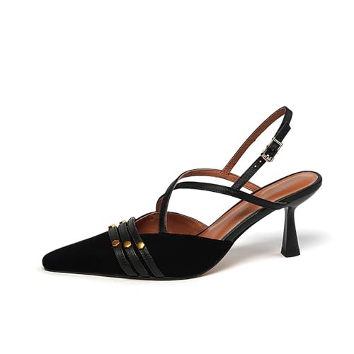 Escarpins en daim noir à talon kitten parfaits pour le bureau et vos sorties chic