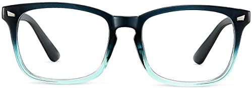 ELEGANTE Blue Light Blocking Glasses Gaming Filter Transparent Square Eyeglasses for Eye Protection Men Women, Computer/Tablet/Laptop/Mobile/TV, Anti-blue & Anti eyestrain (C7 – Blue Green)