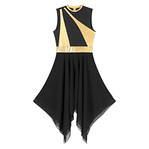 Foto von inlzdz Damen Tanzkleid Eiskunstlauf-Kleid Ärmellos Trikot Kleider Asymmetrischer Saum Ballettkleid Ballettkleidung Turnanzug Tanzkostüm C Schwarz S