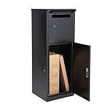 Large Black Freestanding Mailbox with Lock, Galvanized Steel Parcel Drop Box, Anti-Theft, Weather-Resistant Outdoor Package Storage for Porch or Curbside, 16.1