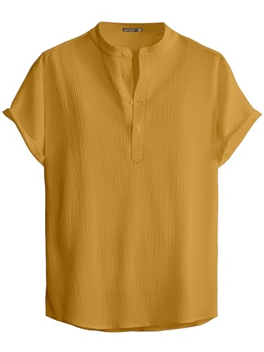 Image of Men Shirt | Black Solid Textured Casual | Regular Fit | Short Sleeve | Mandarin /Chinese Collar | Cotton Fabric | Stylish Office Summer Wear Shirt for Men