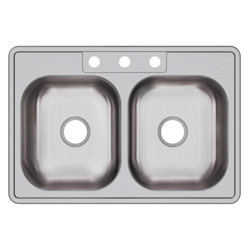 Elkay D23322 Dayton 33" Drop In Double Basin Stainless Steel Kitchen Sink - 3 Faucet Holes