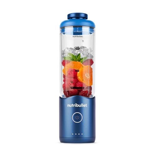nutribullet Flex 590ml Mini Frullatore Portatile senza fili, Ricaricabile, con Manico e Tappo a Beccuccio, Tritatutto, per Smoothies e Frullati, Trita Ghiaccio e Frutta Congelata, Blu (NBP013BL)