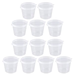 PATKAW 100Pcs 25Ml Plastic Portie Cups Met Deksels Container Clear Jello Shot Cups Kruiderij Dessert Cups Voor Maaltijd…