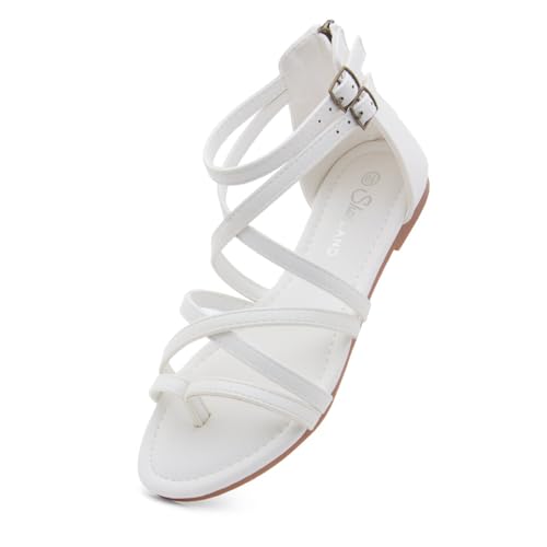 Image of Shoe Land Gladiator Sandals for Women - Strappy Flat Sandals with Ankle Strap & Back Zipper | Fisherman Thong Strappy Style for Walking, & Daily Wear | Trendy 2025 Summer