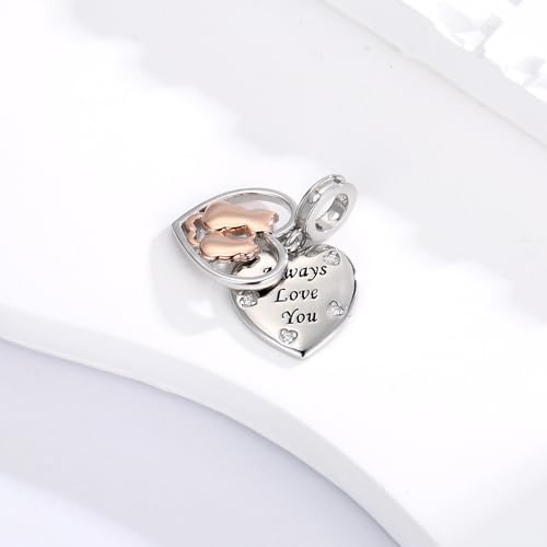 925 Sterling Silver Mother and Kitten Heart Charms Always Love You Cat Mom Bead for Bracelets & Necklaces2