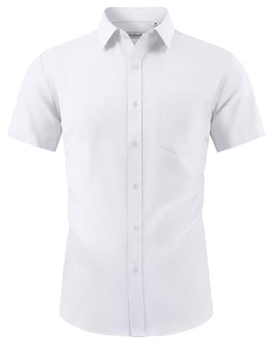 J.VER Mens Shirts Short Sleeve White Summer Non Iron Casual Oxford Cotton Button Down Dress Shirt M