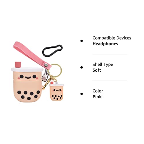 Cute Airpod Case Cover With Keychain Girly Pink Boba Milk Tea Design Compatible With Airpods 2&1 Charging Case For Women And Girls #TOP7