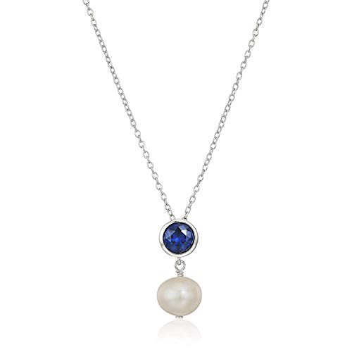 MORGAN & PAIGE .925 Sterling Silver Rhodium Plated Freshwater Cultured Pearl and Birthstone Dainty Necklaces for Women - Silver Necklaces for Women, Hypoallergenic Jewelry, 18 Inch Chain